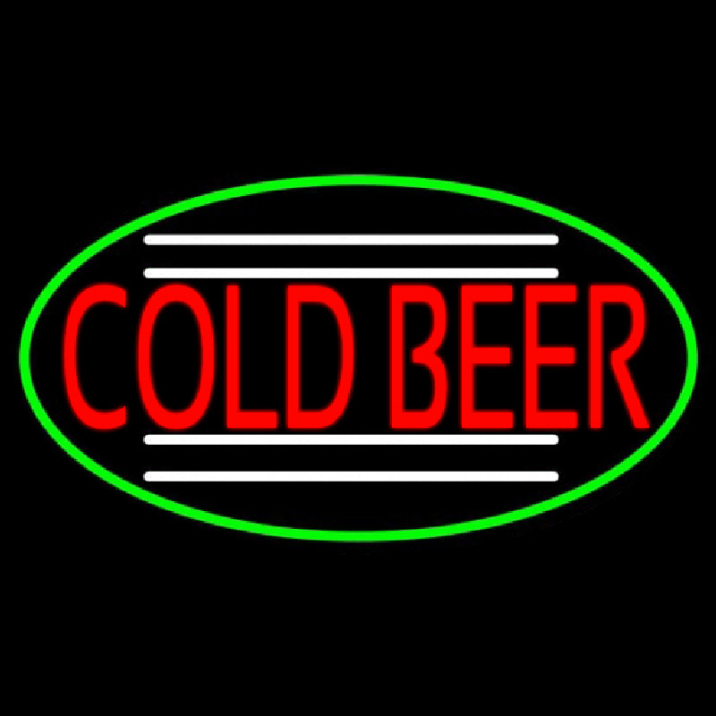 Red Cold Beer Oval With Green Border Neon Sign