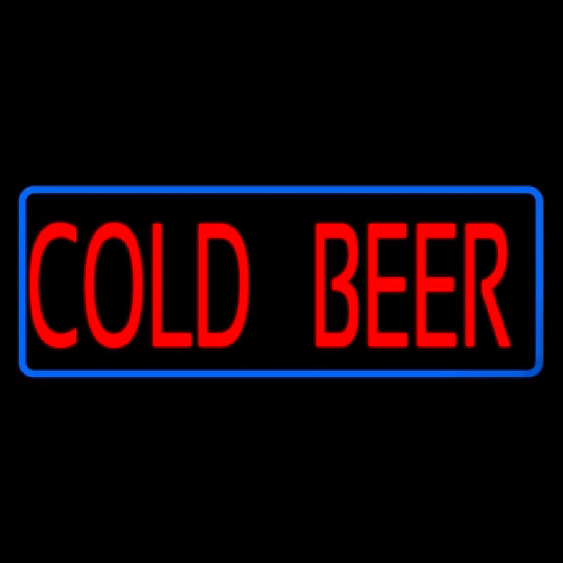 Red Cold Beer With Blue Border Neon Sign