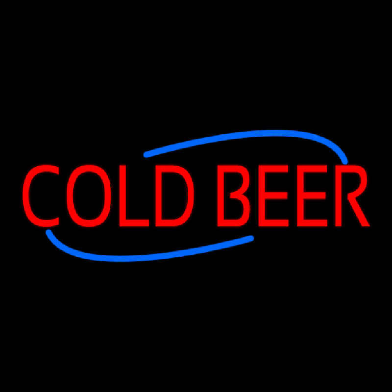 Red Cold Beer With Blue Border With Blue Line Neon Sign