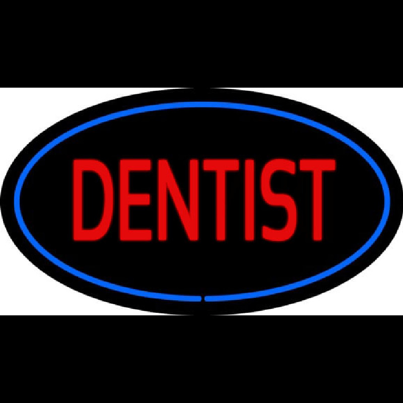 Red Dentist Oval Blue Border Neon Sign