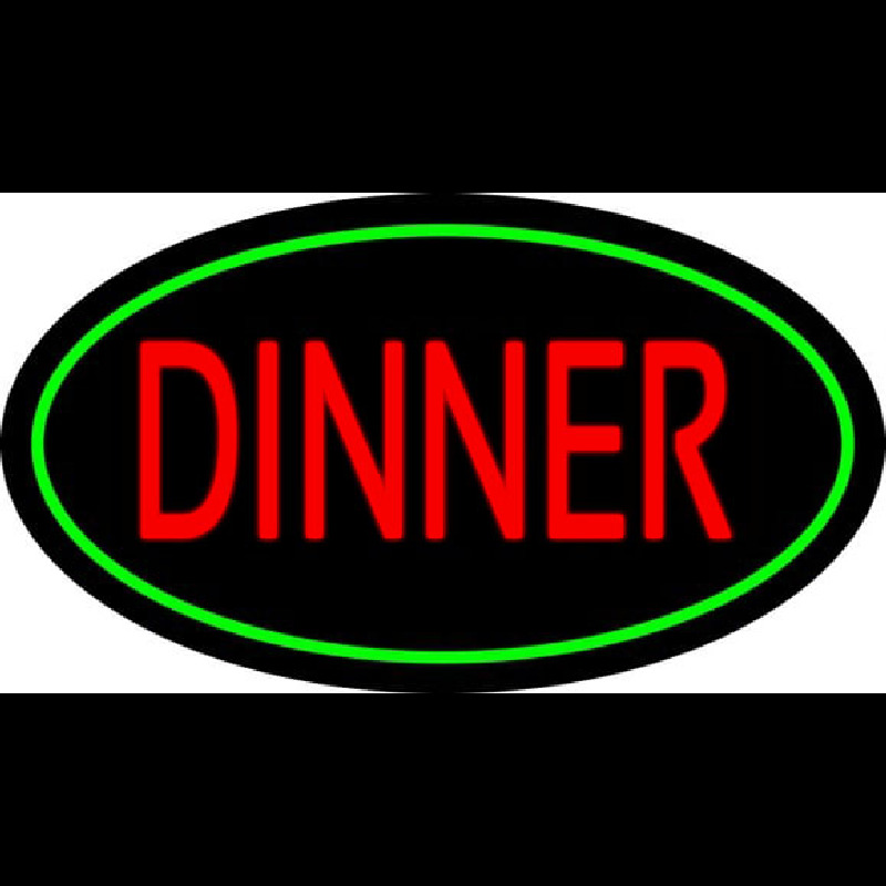 Red Dinner Oval Green Neon Sign