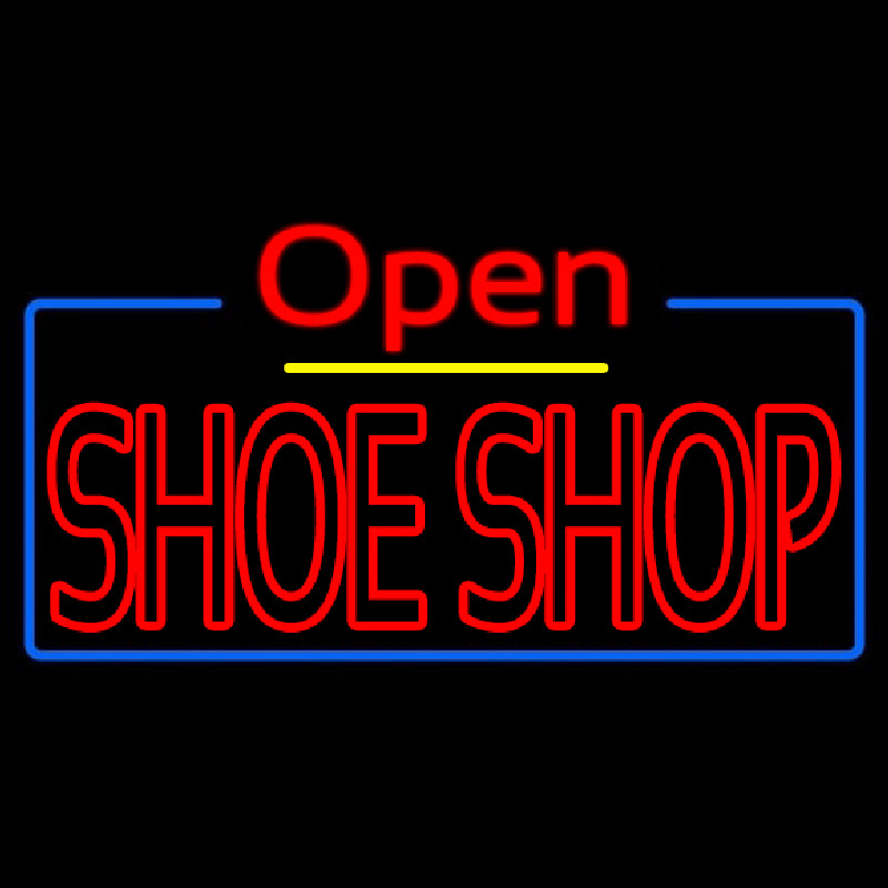 Red Double Stroke Shoe Shop Open Neon Sign