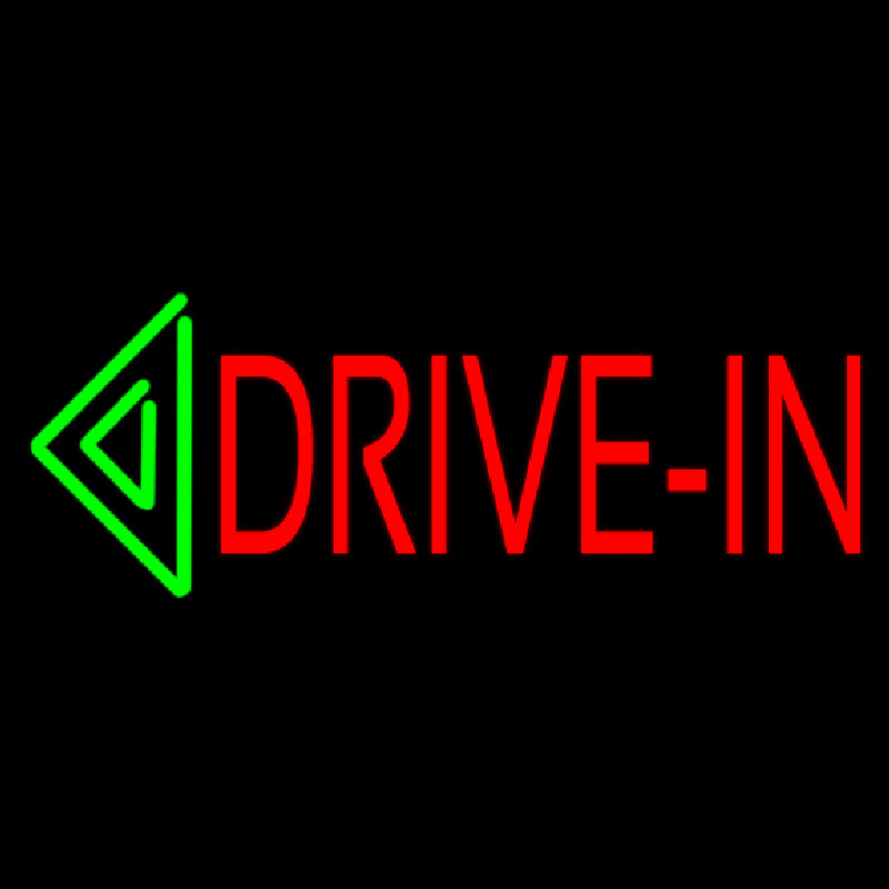 Red Drive In Green Arrow Block Neon Sign