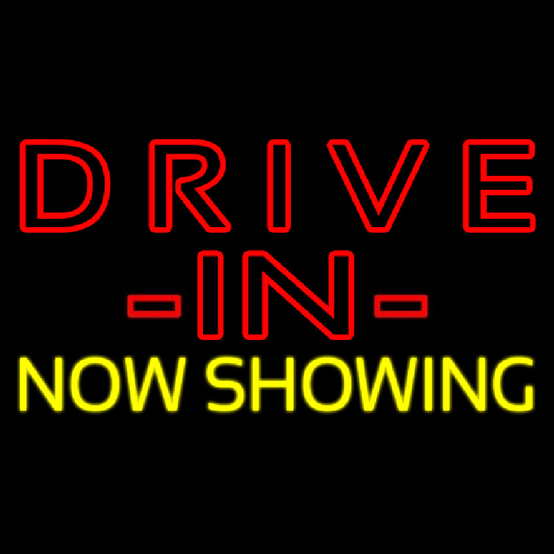 Red Drive In Yellow Now Showing Neon Sign