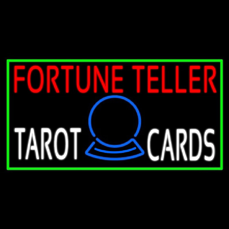 Red Fortune Teller White Tarot Cards With Green Border Neon Sign