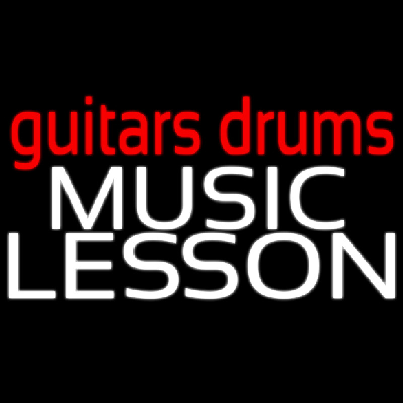 Red Guitar Drums White Music Lesson Neon Sign