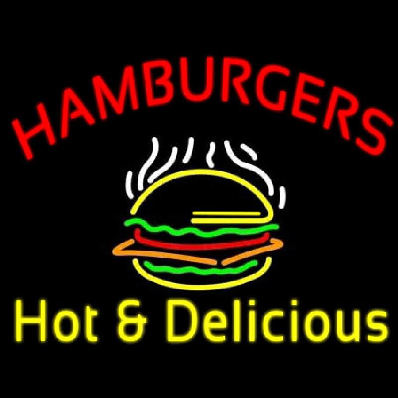 Red Hamburgers Hot And Delicious Neon Sign