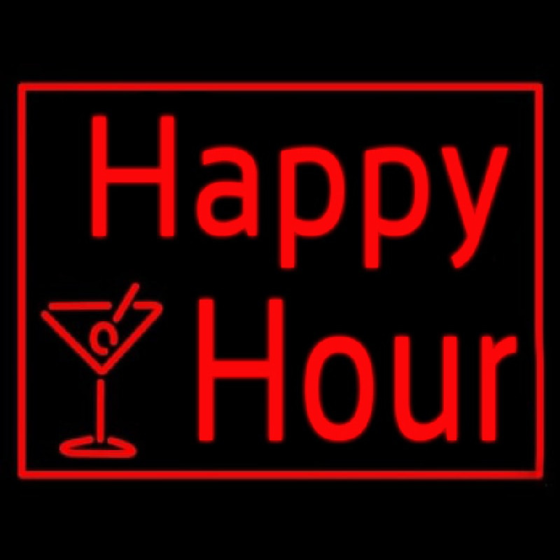 Red Happy Hour With Wine Glass Neon Sign