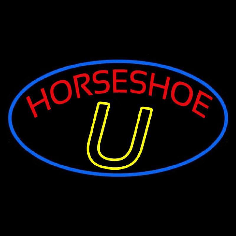 Red Horseshoe Blue Border Neon Sign