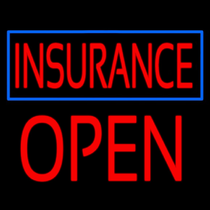 Red Insurance Blue Border Open Block Neon Sign