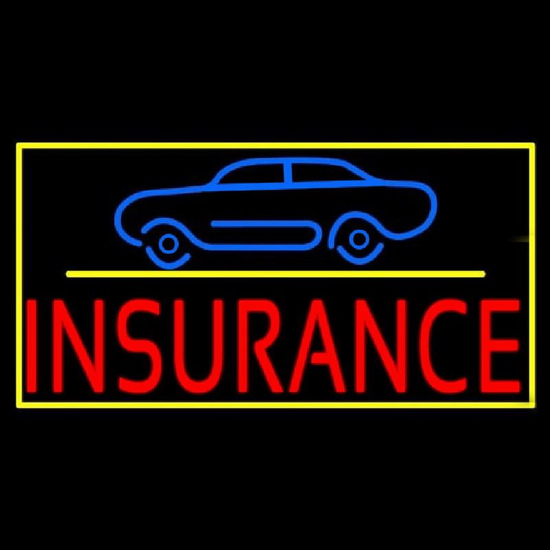 Red Insurance Car Logo With Yellow Border Neon Sign