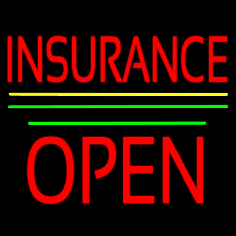 Red Insurance Open Block Yellow Green Line Neon Sign