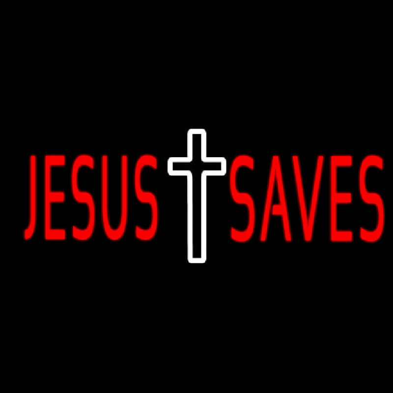 Red Jesus Saves Neon Sign