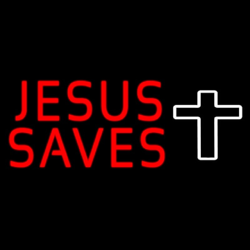 Red Jesus Saves White Cross Neon Sign