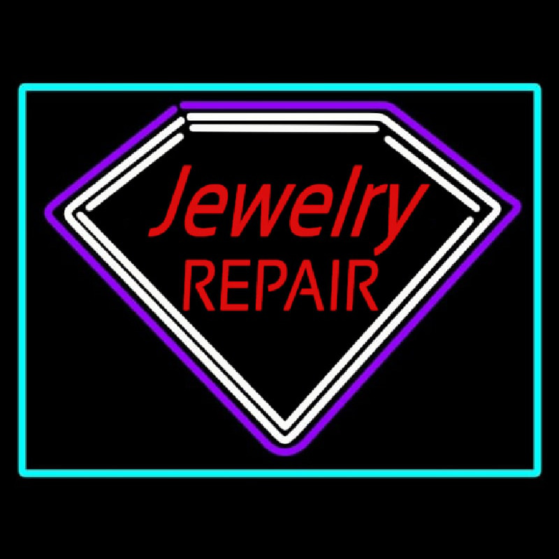 Red Jewelry Repair Turquoise Border Neon Sign