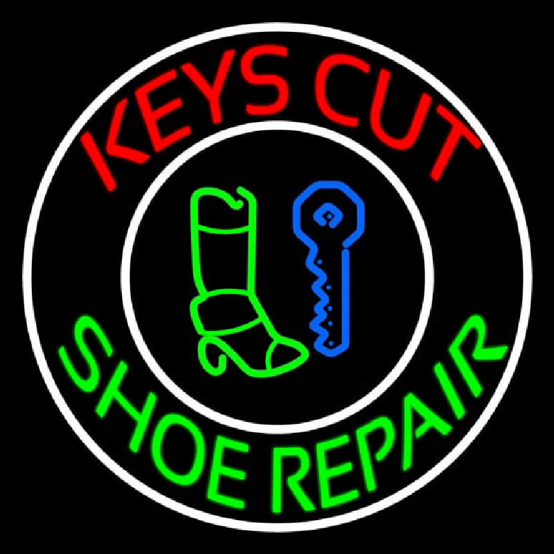Red Keys Cut Green Shoe Repair Neon Sign