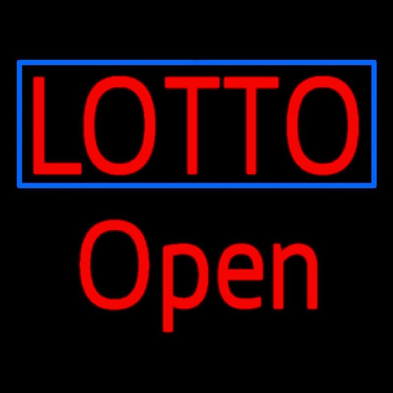 Red Lotto Blue Border Open Neon Sign