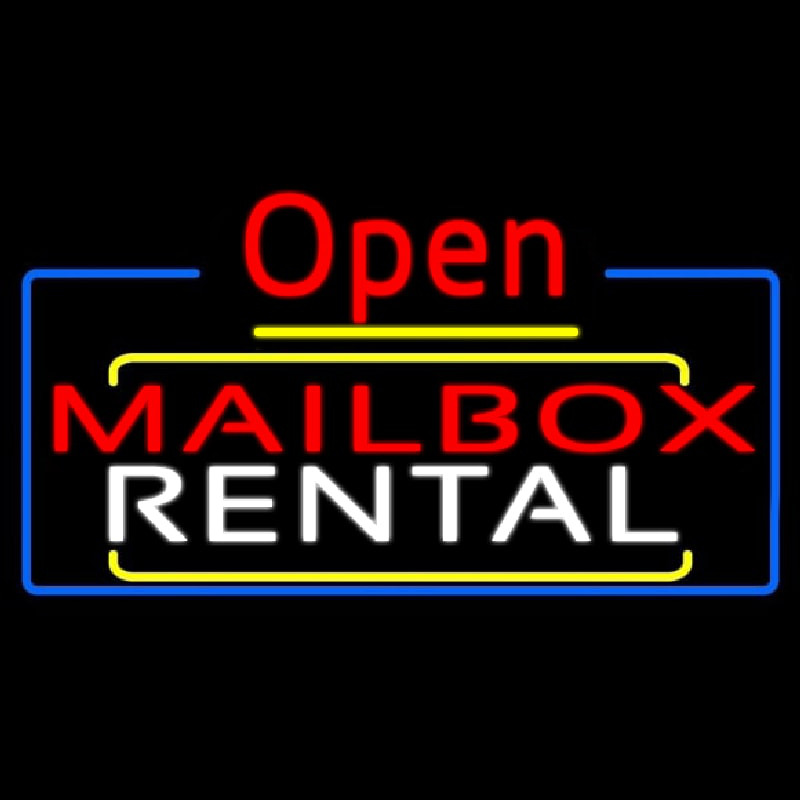 Red Mailbo  Blue Rental Open 4 Neon Sign