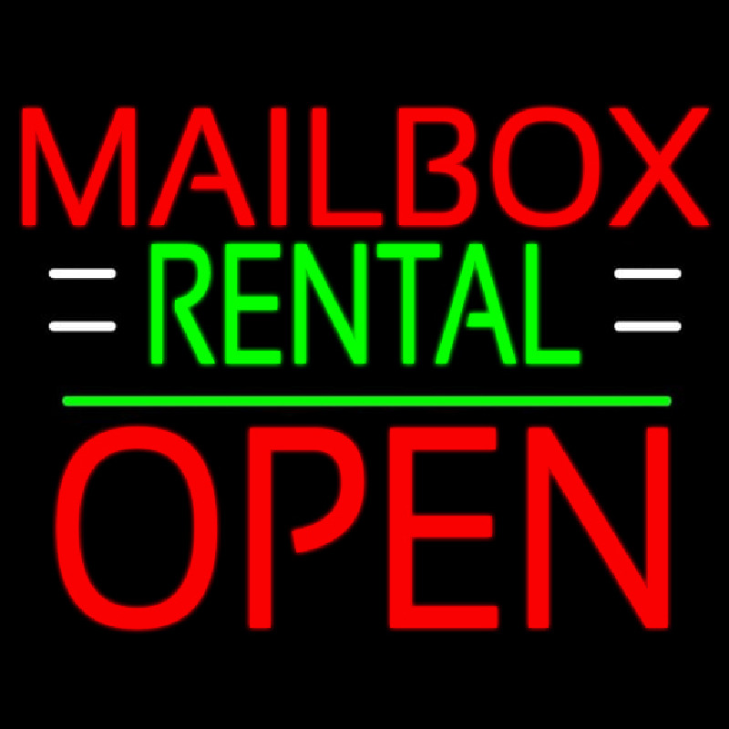 Red Mailbo  Rental With White Line Open 1 Neon Sign