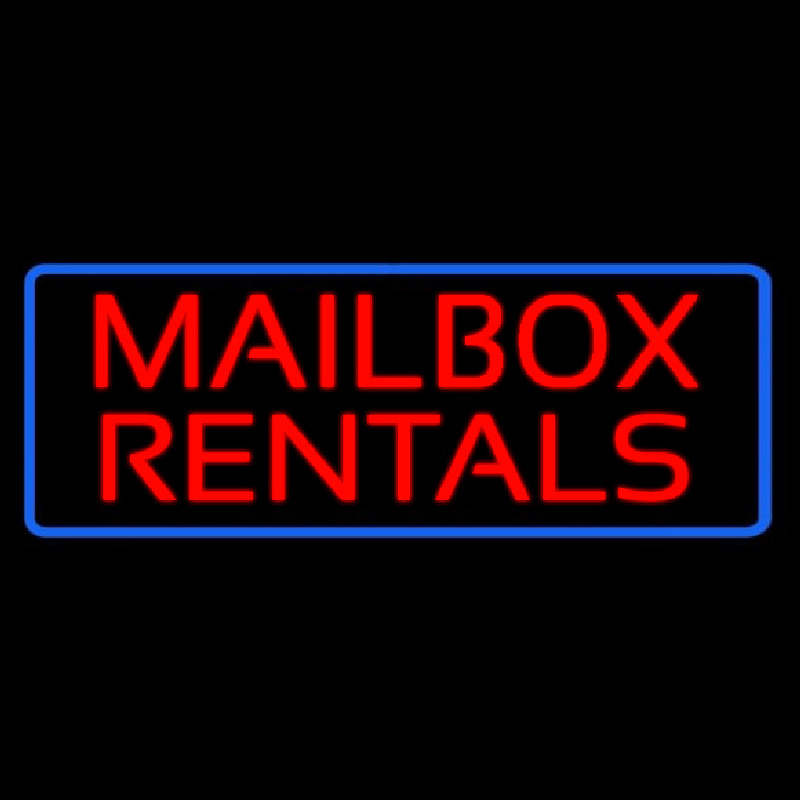 Red Mailbo  Rentals Blue Border Neon Sign