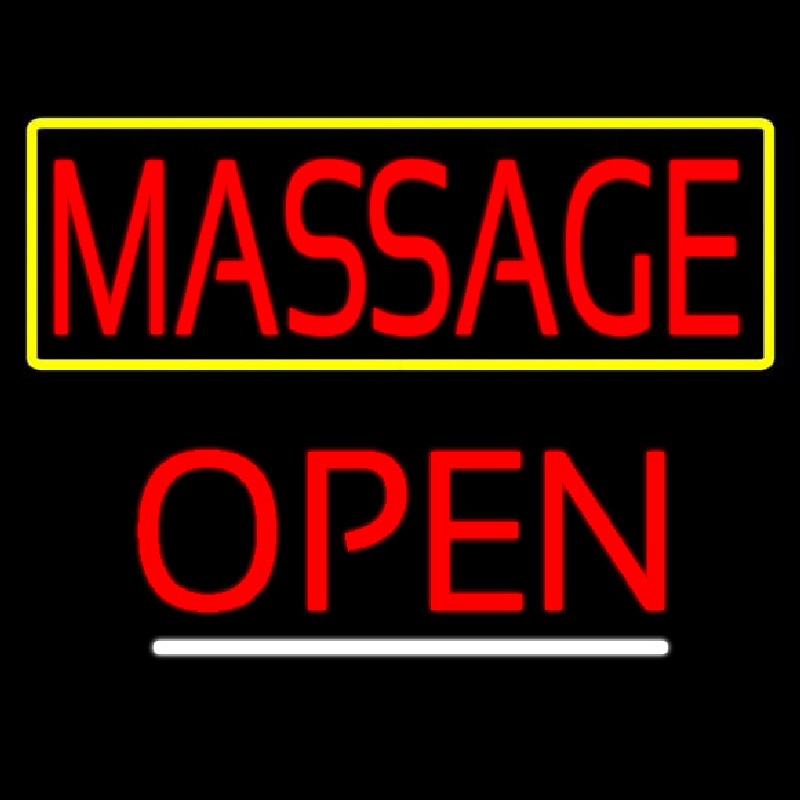 Red Massage With Yellow Border Open Neon Sign