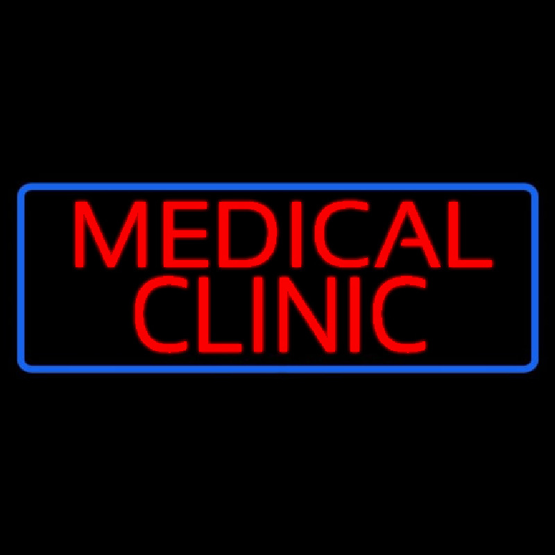 Red Medical Clinic Blue Border Neon Sign