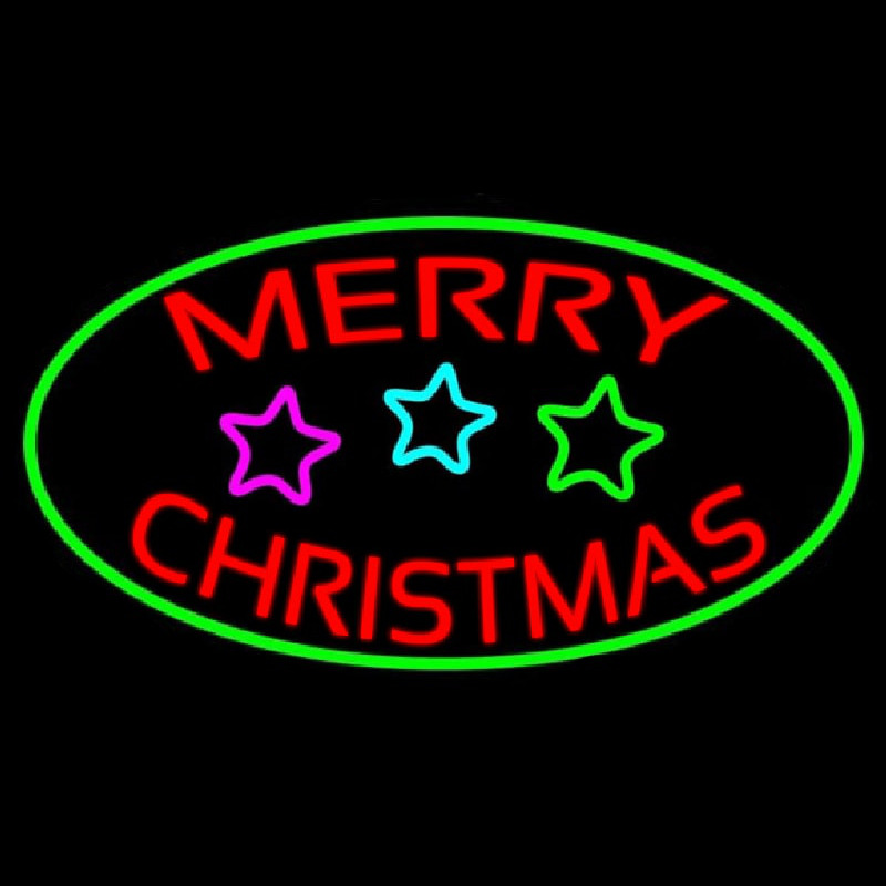 Red Merry Christmas With Stars Neon Sign