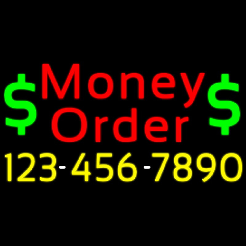 Red Money Order With Phone Number Neon Sign