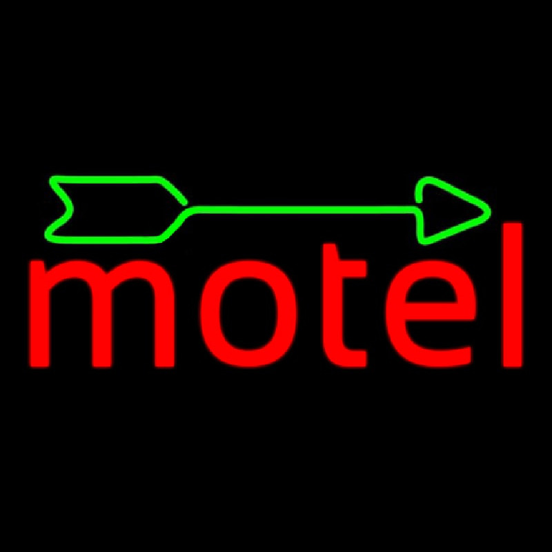 Red Motel With Green Arrow Neon Sign