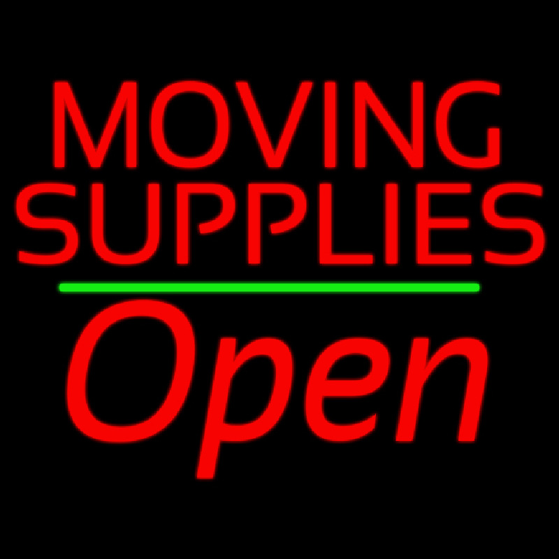 Red Moving Supplies Open Green Line 1 Neon Sign