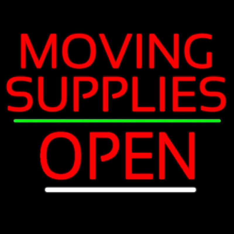 Red Moving Supplies Open Green Line 3 Neon Sign