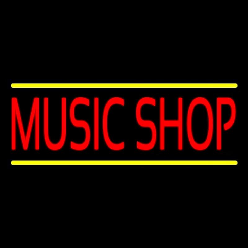 Red Music Shop Yellow Line Neon Sign