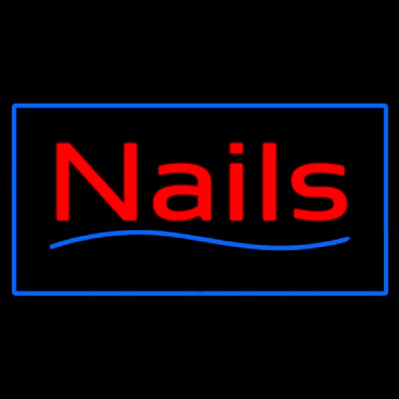 Red Nails Blue Border Neon Sign