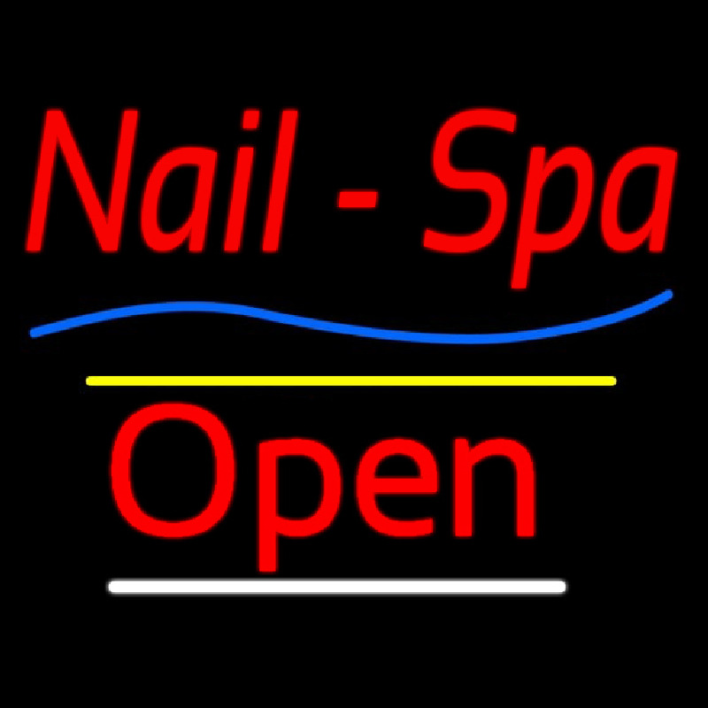 Red Nails Spa Open Yellow Line Neon Sign