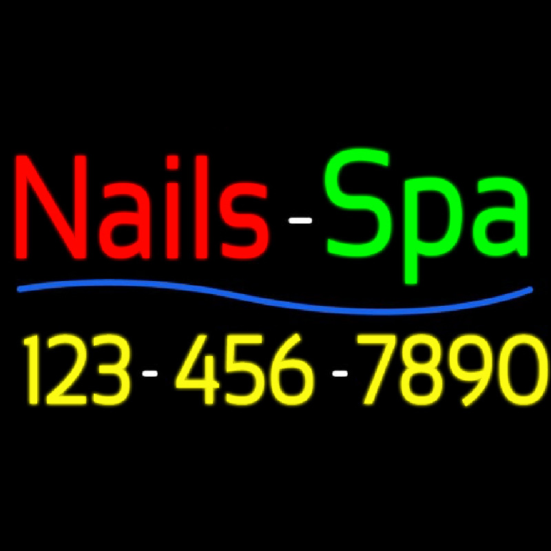 Red Nails Spa With Phone Number Neon Sign