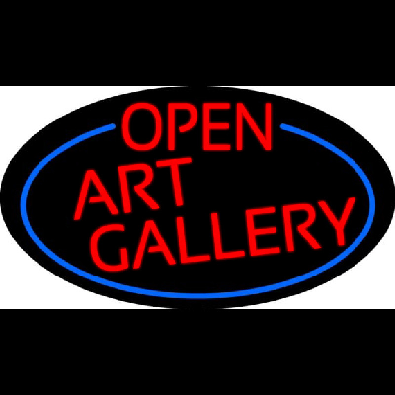 Red Open Art Gallery Oval With Blue Border Neon Sign