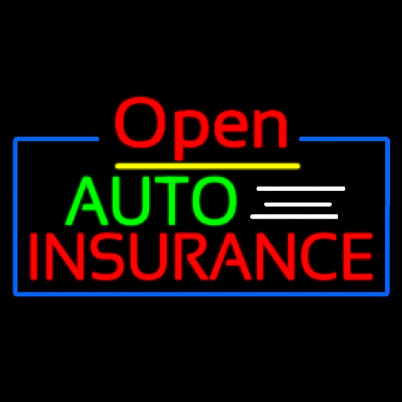 Red Open Auto Insurance Blue Border Neon Sign