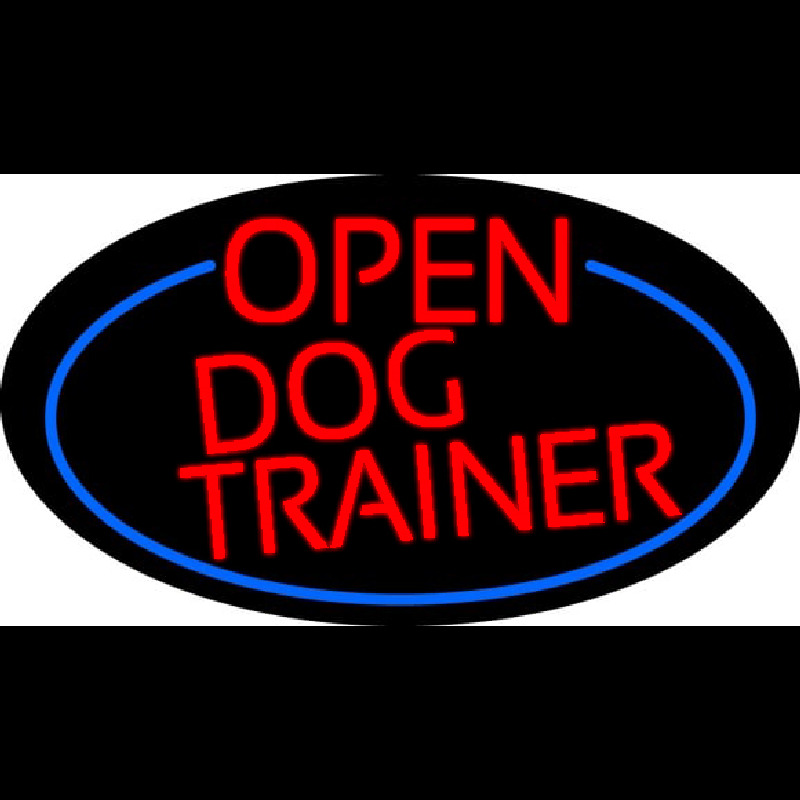 Red Open Dog Trainer Oval With Blue Border Neon Sign
