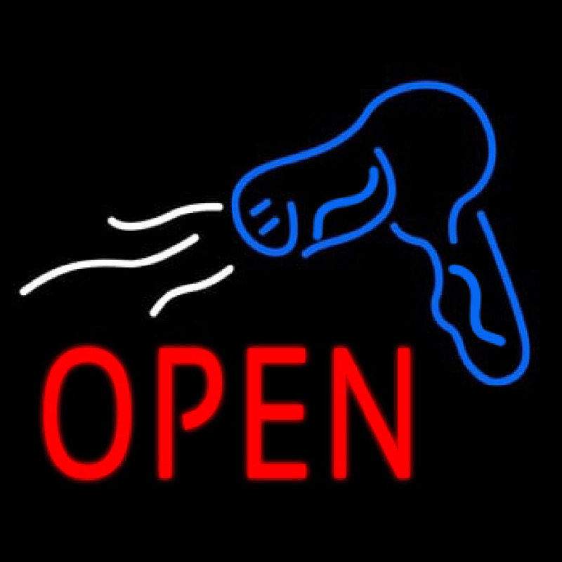 Red Open Hair Dryer Logo Neon Sign