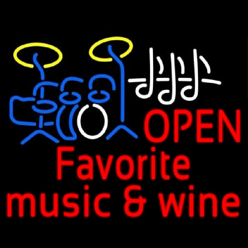 Red Open Music Fovorite Music And Wine Neon Sign