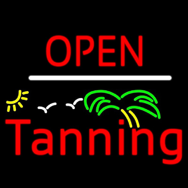 Red Open Tanning Palm Tree Neon Sign
