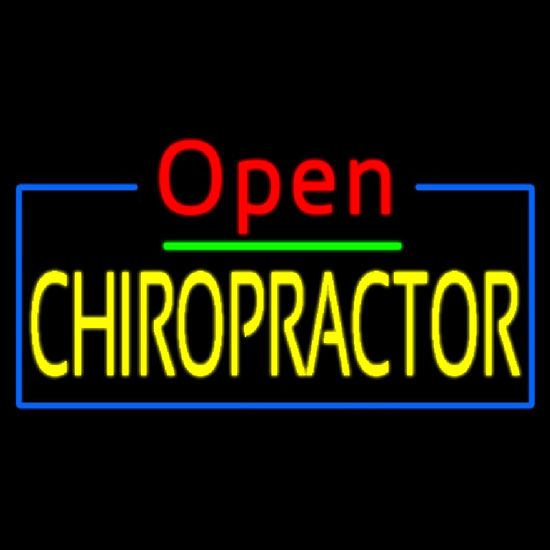 Red Open Yellow Chiropractor Blue Border Neon Sign