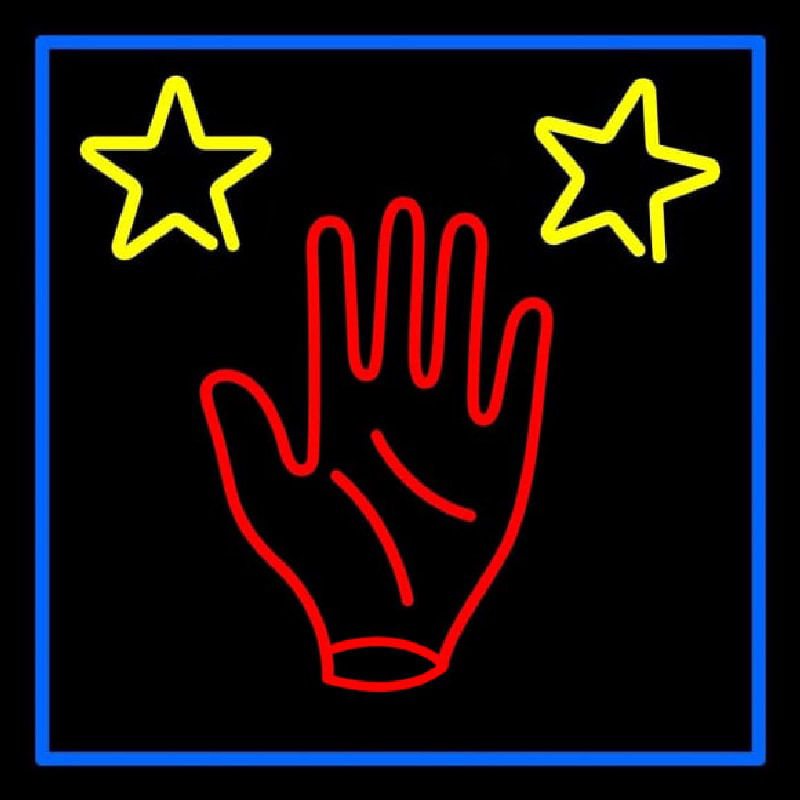 Red Palm Blue Border Neon Sign