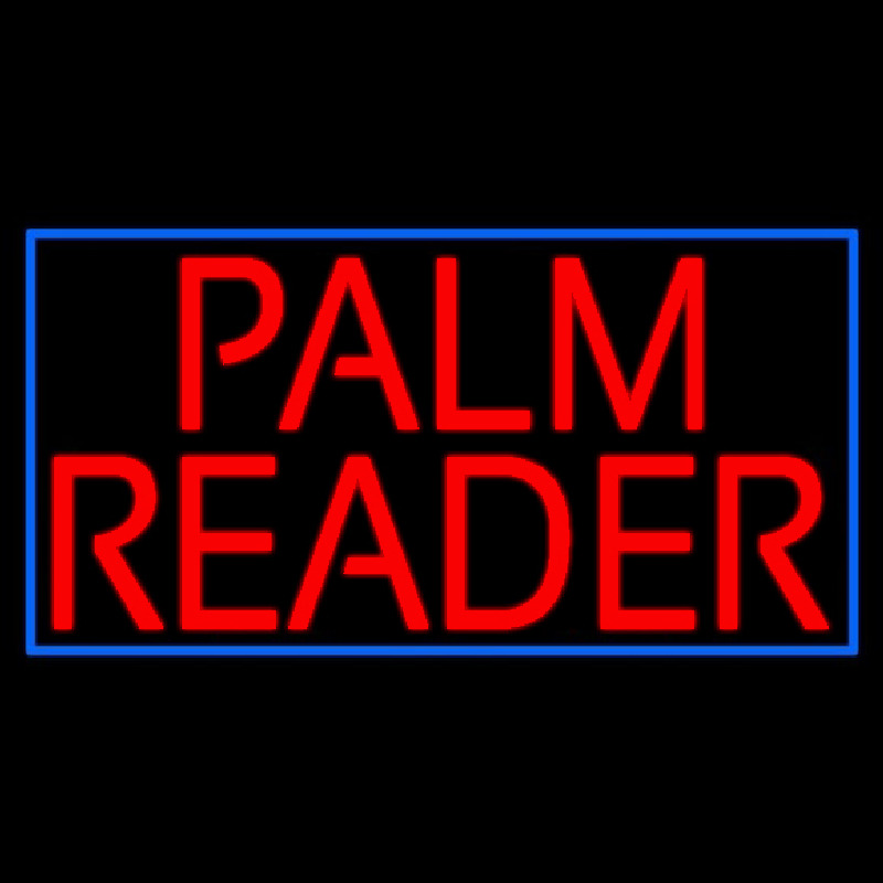 Red Palm Reader Block Blue Border Neon Sign