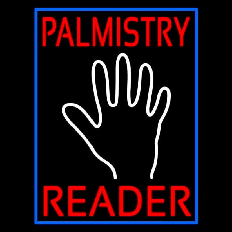 Red Palmistry Reader Blue Border Neon Sign
