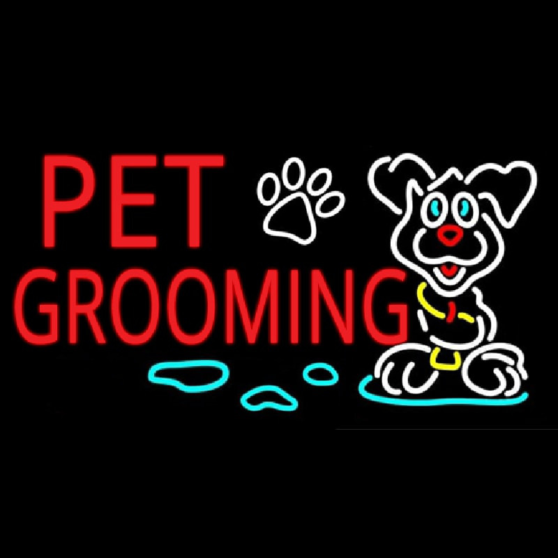 Red Pet Grooming Neon Sign