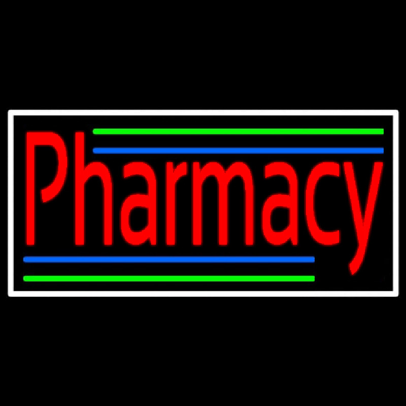 Red Pharmacy White Border Neon Sign