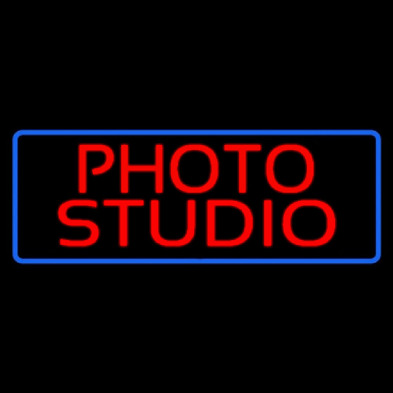Red Photo Studio Blue Border Neon Sign
