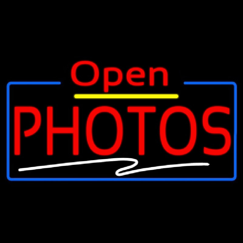 Red Photos Block With Open 4 Neon Sign