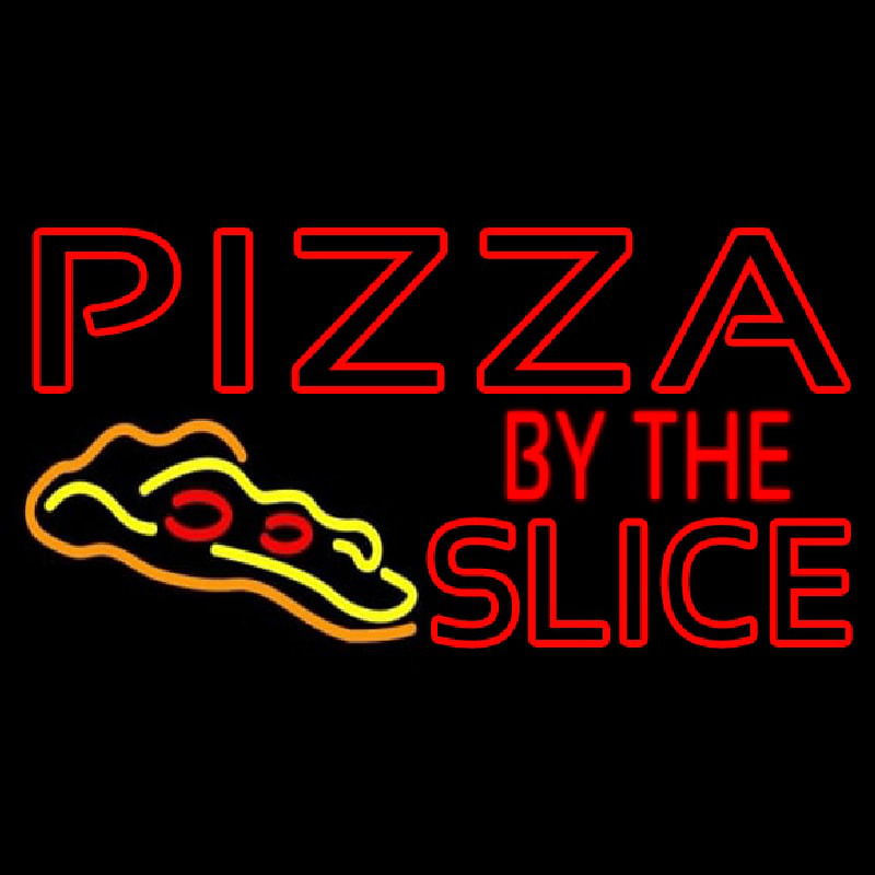 Red Pizza By The Slice Logo Neon Sign